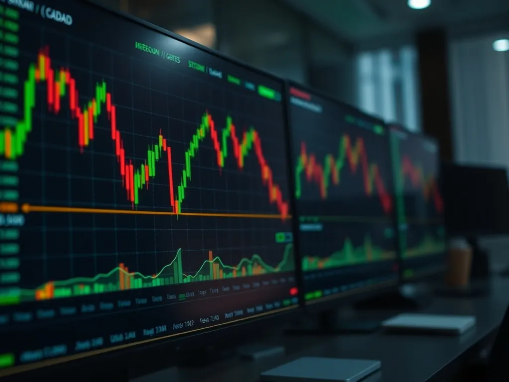 A professional close-up of a financial terminal and currency