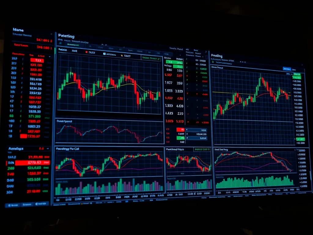 A high-tech trading terminal screen showing complex financia