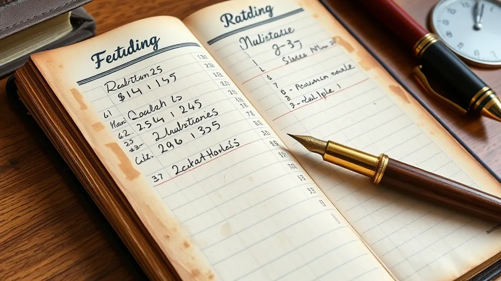 An old leather-bound accounting ledger with handwritten numb